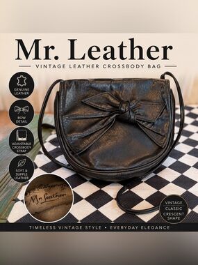 Mr. Leather Black Vintage Bow-Accent Leather Crossbody Bag